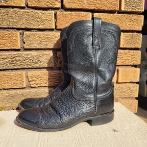 Lucchese 2000 Smooth Ostrich Quill Black Roper Boots Men Size 9 D Review Photos